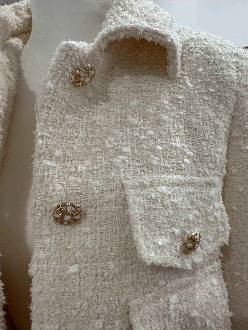 Cropped Bouclé Jacket in Cream - Elegant Women's Coat - Picture 3 of 9